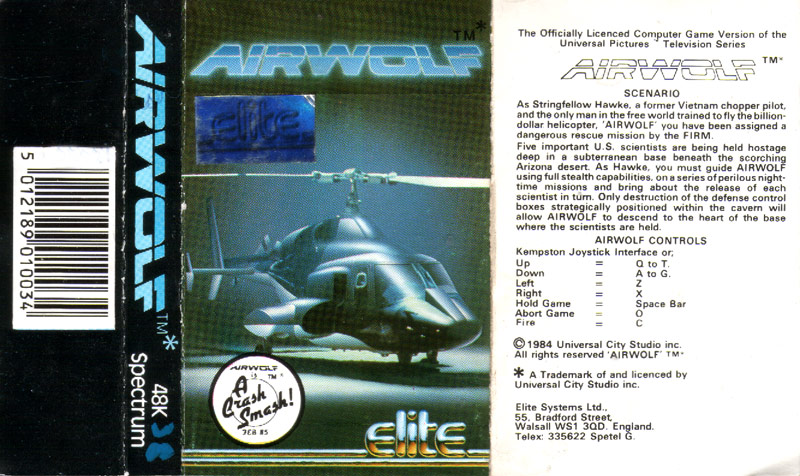 Airwolf box art for ZX Spectrum